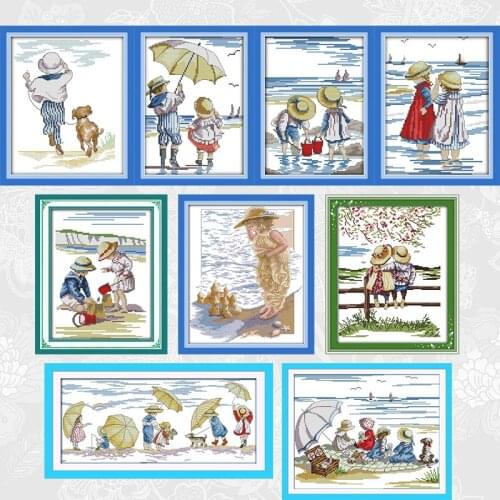 Childhood series Aida Cross-Stitch Kits 11CT 14CT Printed Canvas DIY Handwork Beginner Cross Stitch Embroidery Home Decoration