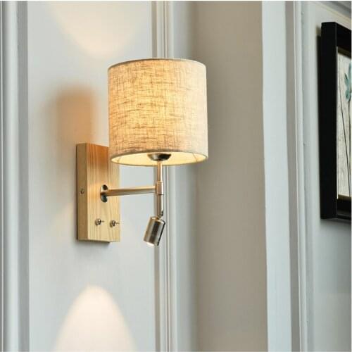 Wall lamp bedside Europe simple modern bedroom reading lamp original solid wood led reading creative study living room wall lamp