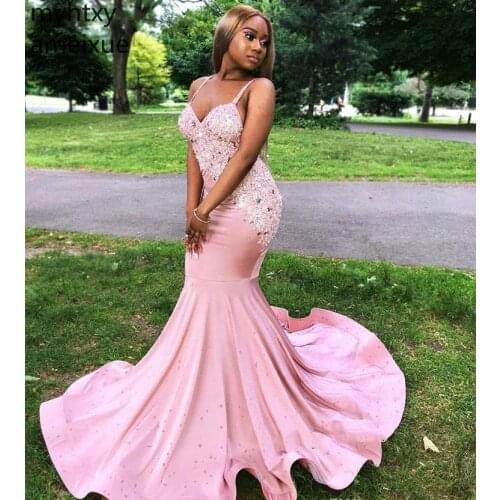 New Pink Sexy South African Black Girls Prom Event Dresses 2020 Nigeria Spaghetti Straps Wear Party Gowns Plus Size Custom Made