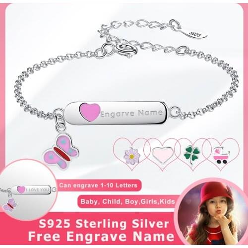 Wholesale Real 925 Sterling Silver Jewelry Children Custom Bracelet For Kids Girl Engrave Name Cute bracelet Birthday Gift
