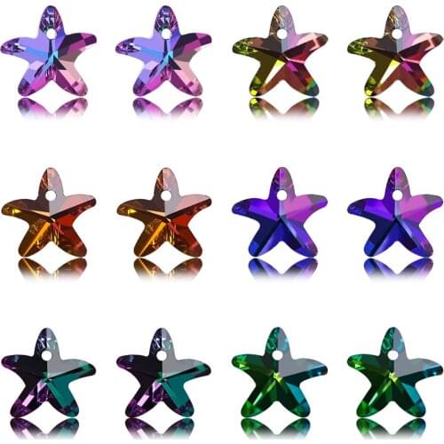 14mm Multicolor Glass Beads Starfish Pendant Crystal Charms For Women Jewelry Making Necklaces DIY Earring Findings 20pcs/lot
