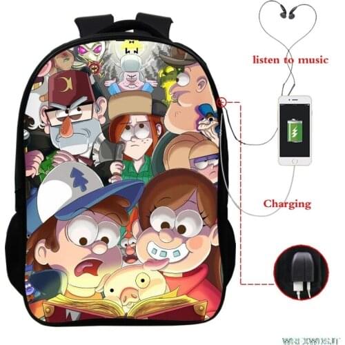 Gravity Falls School Bags Laptop Computer School Backpack Bag Mochila Teenager Usb Charging Travel Bookpack