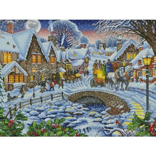 Fairytale Winter Snow day Street town Cross Stitch Kits Needlework 14CT Unprinted Embroidery Top Quality DIY Handmade Decoration