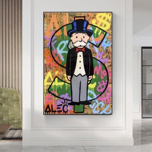 Modern Cartoon Alec Monopoly Graffiti Paintings on The Wall Art Posters and Prints MONOPOLY DOLLAR SIGN STATUE Wall Art Pictures