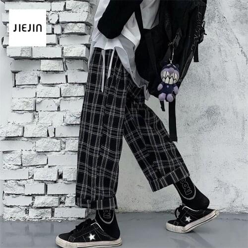 Streetwear Black Plaid Pants Women Straight Pants Korean Hip Hop Trousers Plus Size Teens Harajuku Trousers Chic Oversize 4XL