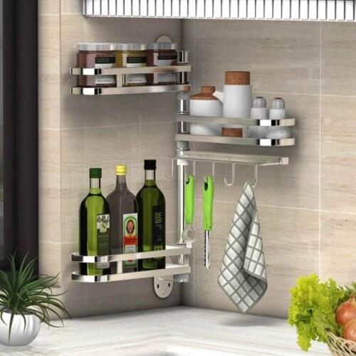 SUS 304 Rotate Stainless Steel kitchen rack, Kitchen Shelf, Seasoning Rack Wall Holder Organizer DIY 1-5 layers