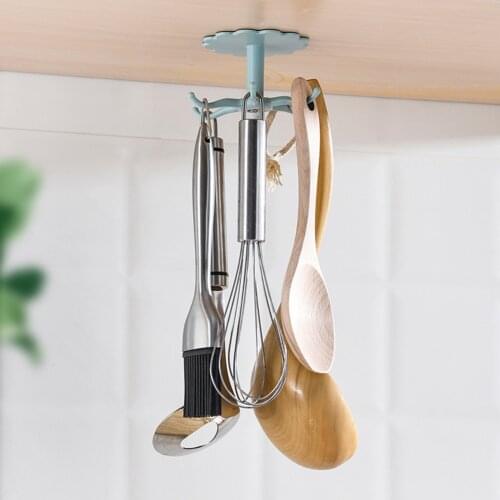 360 Degrees Rotating Storage Hooks Punch-free Multi-Purpose Kitchen Hook Organizer Housekeeper On Wall Cabinet Key Holder Hook