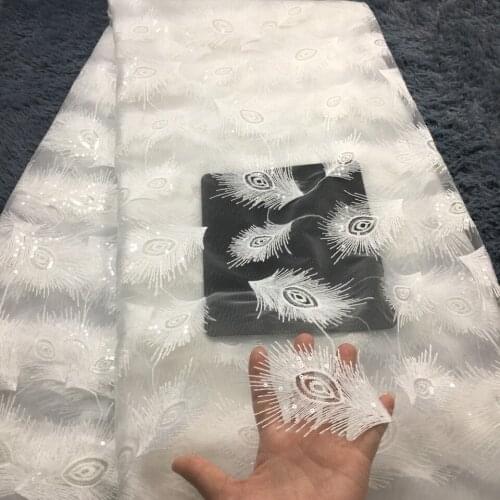 High quality White African lace fabric sequins french tulle lace fabric 2020 latest arrival hot sale 5 yards for dress M2358