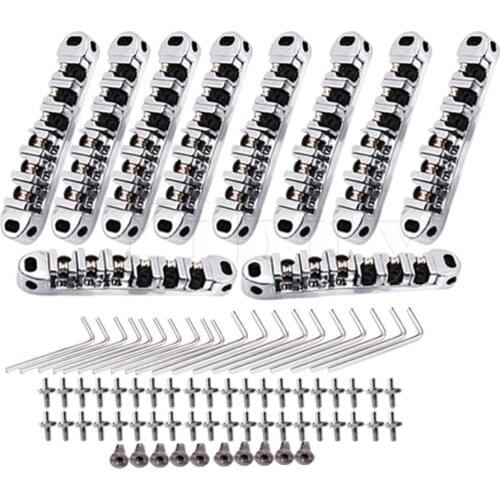 Yibuy 10 x Chrome Tune-O-Matic Roller Saddle Electric Guitar Bridge w/Posts & Spanner