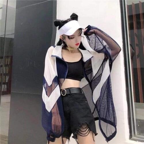 2021 Spring Summer Women Sun Protection Long Sleeve Hollow Transparent Baseball Jacket Female Loose Wild Shawl Thin Coat X128
