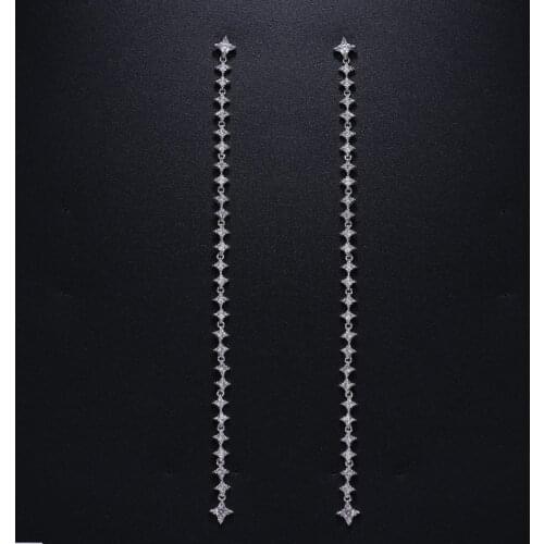 Emmaya Fashion Long White and Gun Black Earrings For Women Wedding Party AAA Clear Cubic Zirconia Tassel Earrings Party Gift