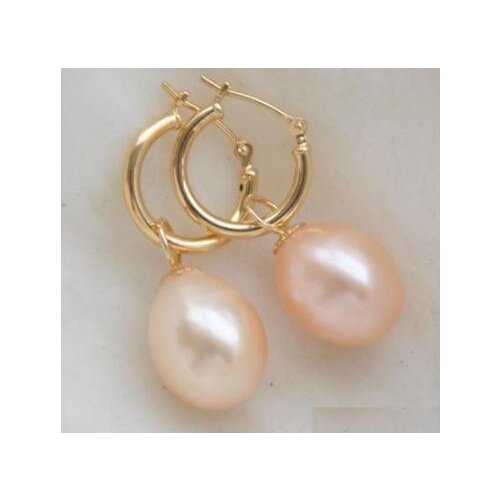New Arrival Favorite Pearl Earrings Huge 9-10mm Natural Pink Color Freshwater Pearls Gold Dangle Earring Fine Women Jewelry