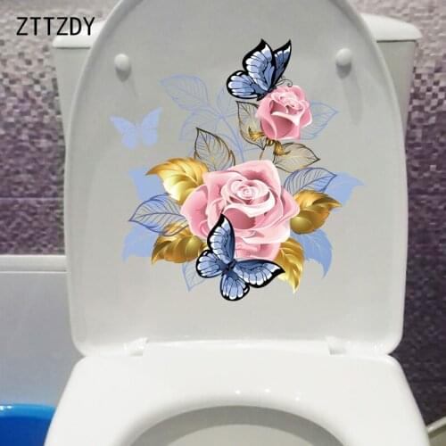 ZTTZDY 23CM×23.7CM Rose Butterfly Home Kids Room Decoration Wall Decals WC Toilet Sticker T2-0894