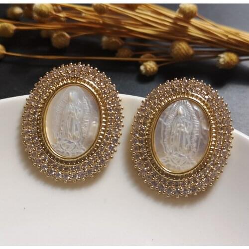 10pcs/lot 28x33mm Natural AAA CZ Virgin of Guadalupe Mother of Pearl Shell Pendant Guadalupe Pearl Shell MOP Charms