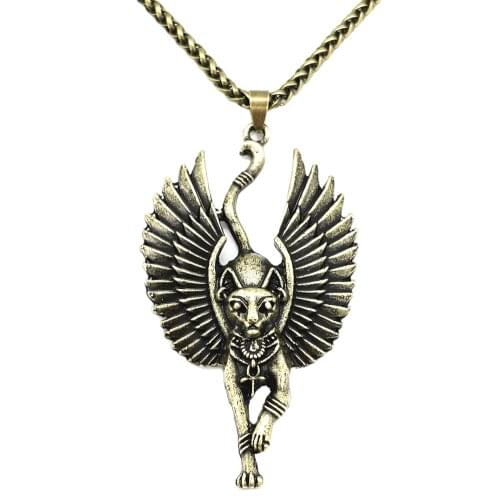 Nostalgia 10Pcs Egypt Cat Angel Wings Bastet Halloween Necklace Ancient Egyptian Sphinx Wicca Animal Witch Goth Jewelry