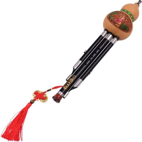 3 Tone C-Key Hulusi Gourd Cucurbit Flute Ebony Pipes Chinese Traditional Instrument with Chinese Knot Carry Case for Beginners