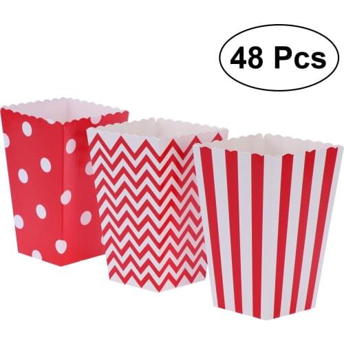 48pcs Popcorn Carton Paper Popcorn Boxes Bags Popcorn Box Party Favors Supplies Decorative Dinnerware For Birthday Baby Shower