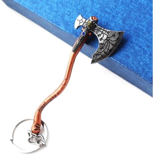 Cool Game God Of War 4 Kratos Axe Keychains Exquisite Crystal Carved pattern Axe Pendant keychain holder Souvenir jewelry Toy