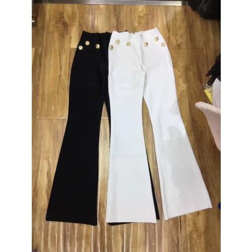 New Arrival Women Sexy Black White Bandage Flare Pants 2017 Designer Bandage Pencil Pants