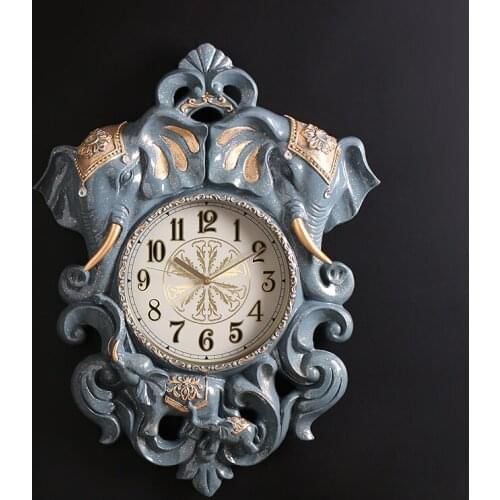 European-style elephant resin wall clock living room entrance clock creative villa luxury retro decoration personality art clock