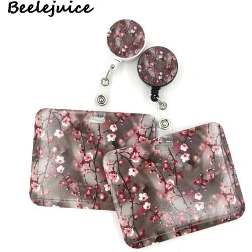 Cherry Plum blossom Tree Flowers Card Holder Women Men Business Lanyard Badge Card Case Student Lanyard ID Name Card Holder Bags