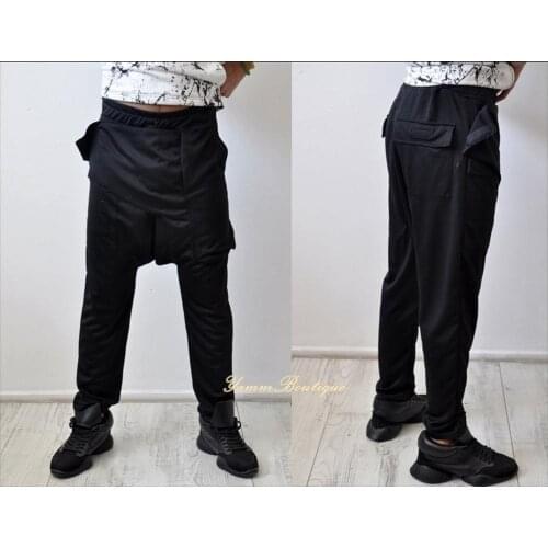 Black Mens Darkshd Drop Crotch Velcro Tapered Trouser Harem Pants Jogger