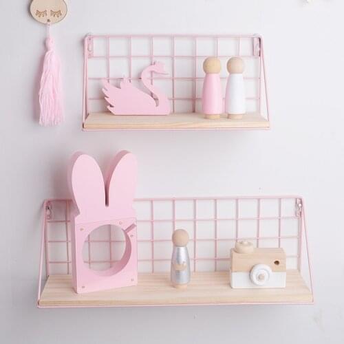 Wooden Iron Wall Shelf Wall Mounted Storage Rack Organization For Bedroom Kitchen Home Decor Kid Room DIY Wall Decoration Holder