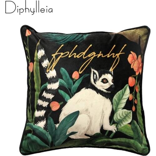 Diphylleia Tropical Cushion Covers Monkey Deer Animal Plant Print Luxe Feel Velvet Piped Pillow Cover 45x45cm Free Shipping