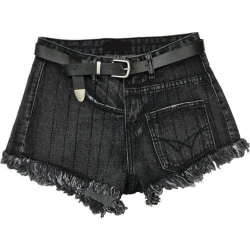 Tassel beading denim shorts female high waist flash denim shorts summer new Korean version was thin hot shorts wq1430 dropship
