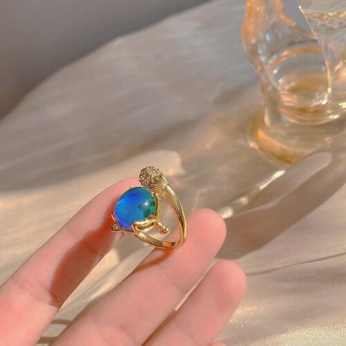 Fox Head Golden Opening Rings For Woman With Color Changing Design 2027 New Fashion Unusual Ring For Korean Jewelry Party Girl