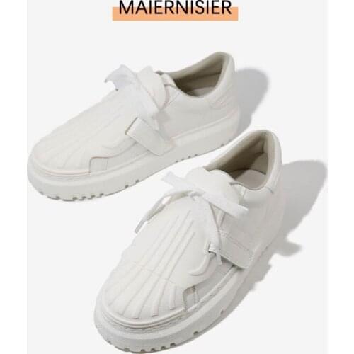 Velcro Thick-Soled White Vulcanized Shoes Lace-Up Fairy Style Sneakers Women White Shoes