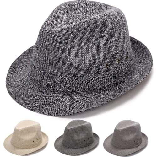 Summer Flax Linen Jazz Cowboy Hat Trilby Vintage Felt Bucket Hat Fedora Hats For Men Swanowing