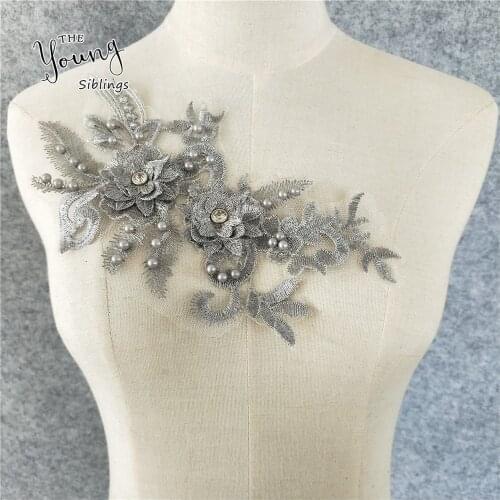 New arrive Sewing Fabric ABS pearl Flower Lace neckline Dress Applique motif blouse Sewing Trims, Collar DIY Clothing Accessory