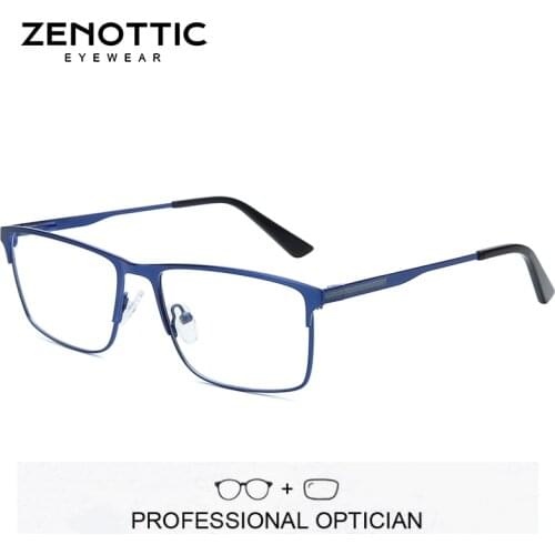 ZENOTTIC Alloy Glasses Frame Men Square Optical Computer Spectacle Prescription Lenses Myopia Hyperopia Eyeglasses