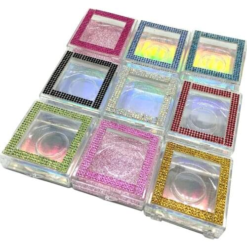 Wholesale Plastic Eyelash Case 9 colors Diamond Eyelash Packaging in bulk Rectangle 5D Eyelash Case 25mm mink lashes box case