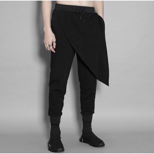 Fall Patchwork Asymmetrical slacks mens sport Harem pants slim mens pants