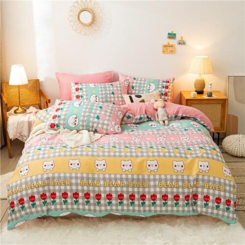 Cartoon Pattern Duvet Cover 150x200 Pillowcase 3Pcs,210x210 Quilt Cover,Grey Grid Bedding Sets, Double Queen King Size