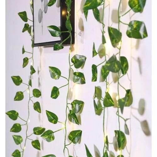 Lights Emulational Green Dill Leaves Vine Begonia Copper Wire Wound Lighting Chain Strip Decorative Artificial Plants