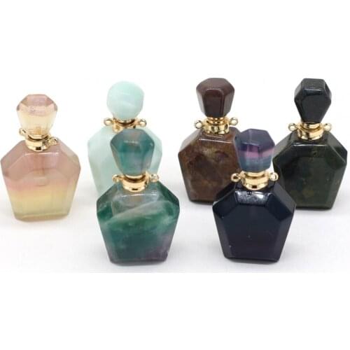 Natural Stone Perfume Bottle Pendants Two-Hole Connector Mix Color Charms For Jewelry Making DIY Bracelet Necklace Accessories