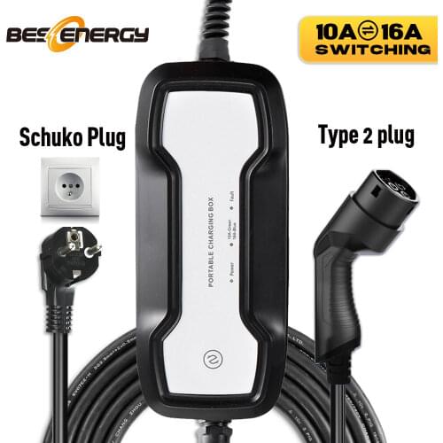 EVSE Ev Charger T2 Portable EV Charging Box Cable Switchable 10/16A Schuko Electric Vehicle Car Charger IEC 62196-2 6.5m for BWM