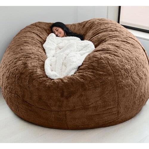 Dropshipping Giant Black Fur Bean Bag Cover Lazy Sofa Chair For Living Room BeanBag Lounger Chaise