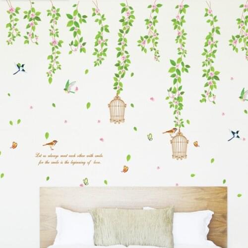 Romantic Flowers Green Leaves Birdcage Wall Decal Home Dcor Removable Vinyl Mural Art Stickers Living Room Bedroom Decoration
