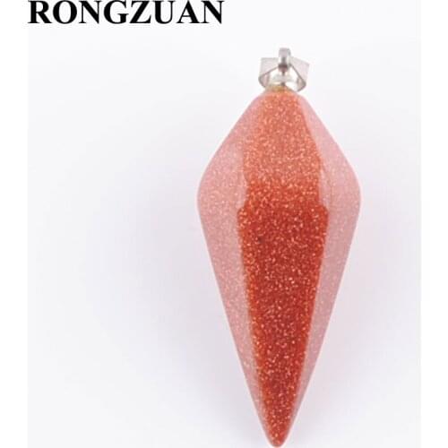 RONGZUAN Natural Golden Sand Stone Pendant Beads Pyramid Reiki Chakra Dangle Pendant for Necklace Fashion Women Jewelry TN3478