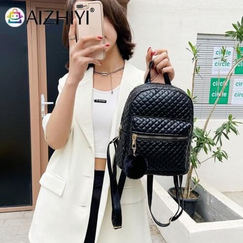 Preppy Style Fashion Women Lattice Pattern PU Leather Solid Color Backpack Casual Ladies Small Handbags Rucksack Knapsacks