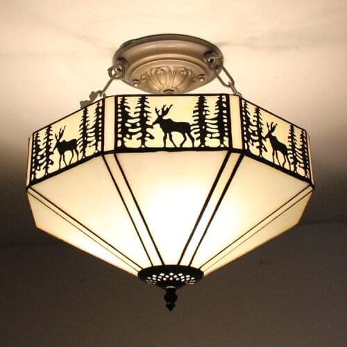 Light glass elk round pendant lamps Pastoral glass aisle elk bedroom study new art decoration warm pendant light ZH DF61