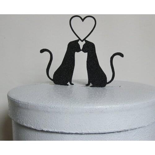 Wedding Cake Topper, Two Cats with heart Silhouette cake topper,Two Cats Kiss in Love wedding cake topper Decor Supplies
