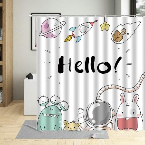 Lovely Cartoons Animal Graffiti Shower Curtain Bear Deer Rabbit Pattern Waterproof Polyester With Hook Washable Home Decoration