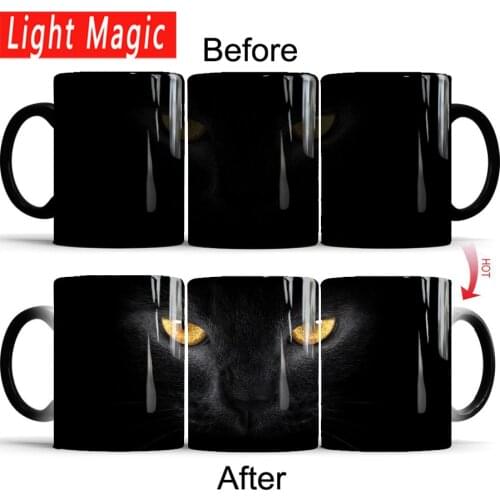 The Queenof Night cat magic mug cold hot heat sensitive mug 350ml ceramic color changing coffee mugs tea cup best gift
