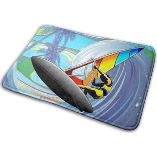 Windsurfer On Ocean Waves Mat Rug Carpet Anti-Slip Bedroom Entrance Door Mat Windsurfer Windsurf Leisure Sport Waves Man Boy