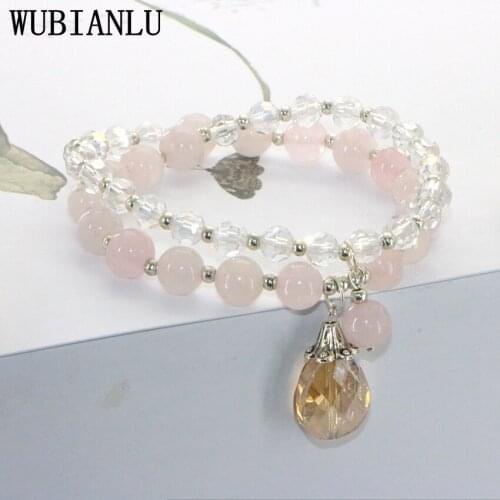 WUBIANLU 8mm Double Row Jaspers Crystal Water Drop Pendant Bracelet For Women In Charm Bracelets For Girls New summer Jewelry